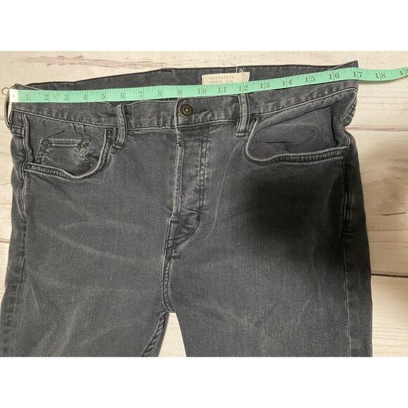 All Saints Jeans Men 34x31.5 Messier Cigarette Skinny Black Denim Button Fly - Picture 11 of 12